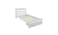 Slickblue Twin Platform Bed Frame with Storage Drawer - Wood Slat Support, No Box Spring Needed