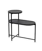 Slickblue Round 2-Tier Coffee Table with Storage Tray Wooden End Table for Living Room