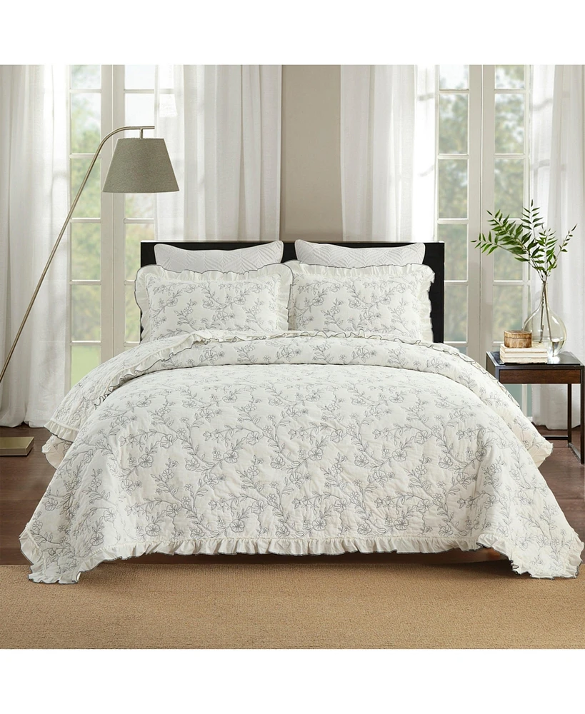 MarCielo 3-Piece 100% Cotton Oversized Ruffle Bedspread Coverlet Set Lightweight Quilt Set King