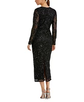 Mac Duggal Women's High Neck Long Sleeve Embellished Dress