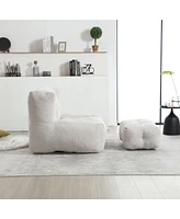 The Pop Home Fluffy Bean Bag Chair with Ottoman, Super Soft Lazy Sofa for Living Room-The