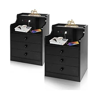 Slickblue Storage Nightstand with Usb Charging Station – 2PC Accent Table with 3 Drawers