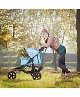 Slickblue Foldable 3-Wheel Pet Stroller – Jogger Style with Storage Basket, Ideal for Travel