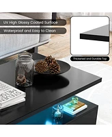 Gymax Led Coffee Table 2-Tier High Glossy with Adjustable Light & Remote Control White