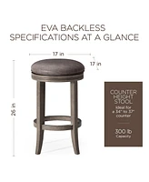 Maven Lane Eva Counter Stool, Reclaimed Oak Finish w/ Ronan Stone Leather