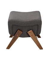 Baxton Studio Hanson Mid-Century Modern Dark Grey Fabric and Walnut Brown Finished Wood Ottoman