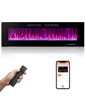 Sugift 60 Inch Ultra-Thin Electric Fireplace with Decorative Crystals