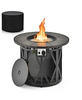 Sugift 32 Inch 30000BTU Fire Pit Table with Fire Glasses and Pvc Cover