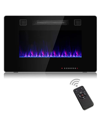 Sugift 30-Inch Recessed Ultra Thin Electric Fireplace Heater with Glass Appearance