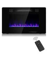 Sugift 30-Inch Recessed Ultra Thin Electric Fireplace Heater with Glass Appearance