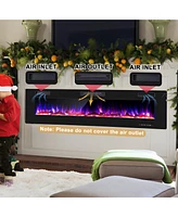 Sugift 68 Inch Ultra-Thin Electric Fireplace Recessed Wall Mounted with Crystal Log Decoration