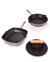 Neo Cast Iron Fry Pan, Grill Pan and Slotted Steak Press, Set of 3