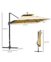 Outsunny 10ft Solar Led Cantilever Umbrella, Offset Hanging Umbrella