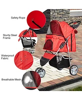 Slickblue 3-Wheel Pet Stroller - Foldable Jogger Travel Carrier Cart for Small Dogs, Cats