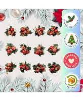 Floral Home Set of 24: Traditional Red & Gold Holly Pick with Gift Box, Berries, & Ornament Balls | Festive Accents | Christmas Picks | Party & Event