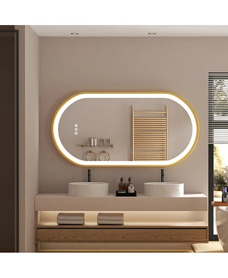 Wisfor Modern Led Oval Bathroom Mirror Wall Vanity Mirror Anti-Fog 23"x 47"