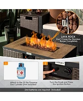 Skonyon 32 x 20 Inch Propane Rattan Fire Pit Table Set with Side Table Tank and Cover