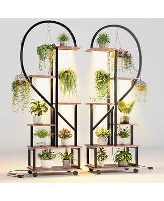 gaomon 2 Pack 6 Tier Tall Plant Stand with Grow Lights Metal Indoor Plant Stand