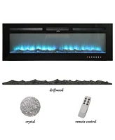 Boyel Living Wall Mounted Recessed Electric Fireplace with Logs and Crystals