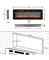 Boyel Living Wall Mounted Recessed Electric Fireplace with Logs and Crystals