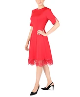 Donna Rico Women's Elbow-Sleeve Lace-Hem Knit Dress