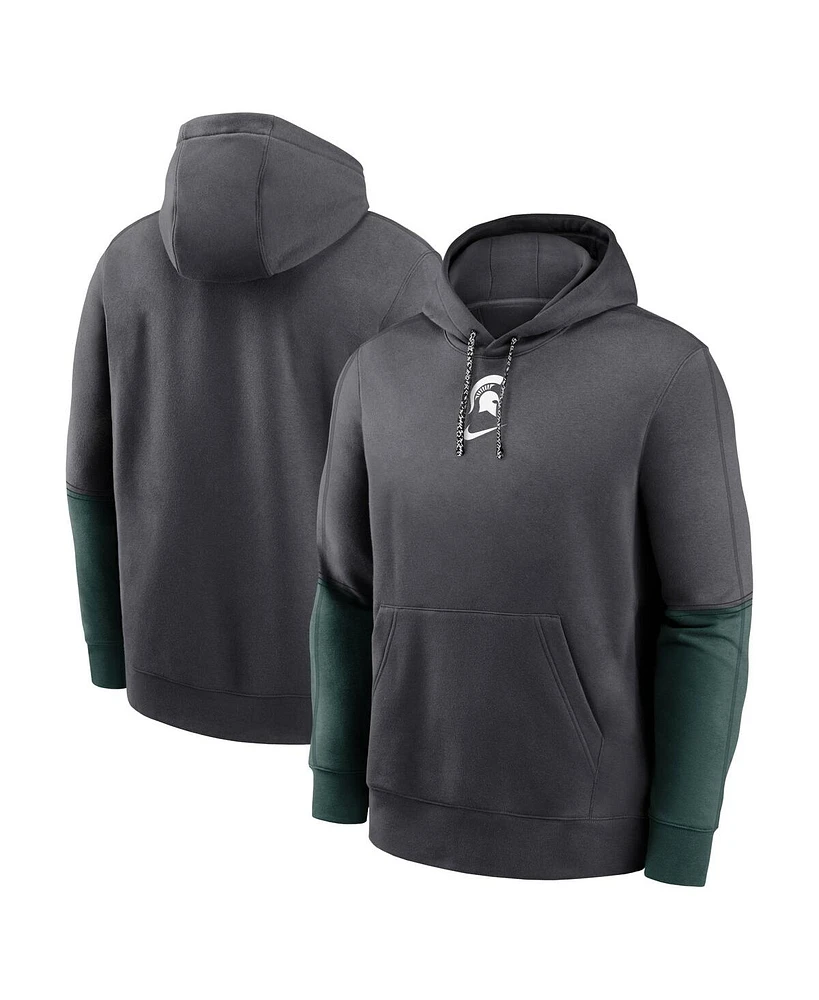 Nike Men's Anthracite/Green Michigan State Spartans 2024 Sideline Club Pullover Hoodie