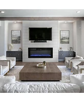 Boyel Living Wall Mounted Recessed Electric Fireplace with Logs and Crystals