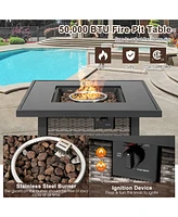 Sugift 32 Inch Square Propane Fire Pit Table with Lava Rocks Cover