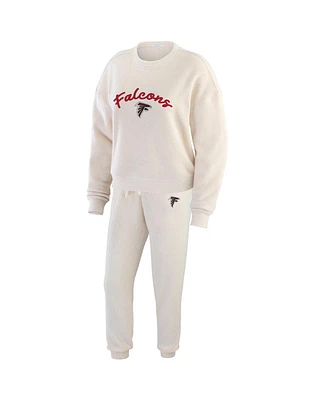 Wear by Erin Andrews Women's Oatmeal Atlanta Falcons Rib-Knit Long Sleeve T-Shirt Pants Lounge Set