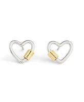 Coach Two-Tone Signature Carabiner Heart Stud Earrings