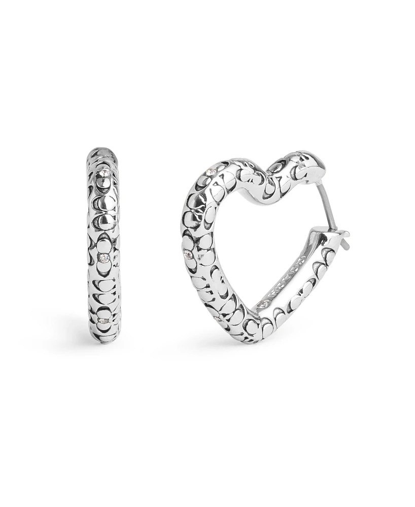 Coach Faux Stone Signature Quilted Heart Hoop Earrings