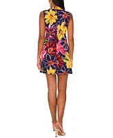 Msk Women's Floral Jersey Front-Zip Sleeveless Dress