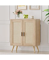 gaomon Sideboard Kitchen Storage Cabinet, Kitchen Coffee Bar Cabinet, Rattan Decorated Doors, Accent Cabinet