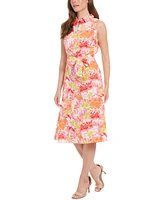 London Times Women's Floral Tie-Waist Sleeveless Shirtdress