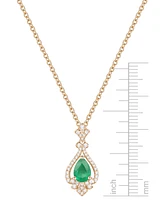 Lab Grown Emerald (5/8 ct. t.w.) & Diamond (1/5 Pear Halo 18" Pendant Necklace 14k Gold (Also Ruby Sapphire)