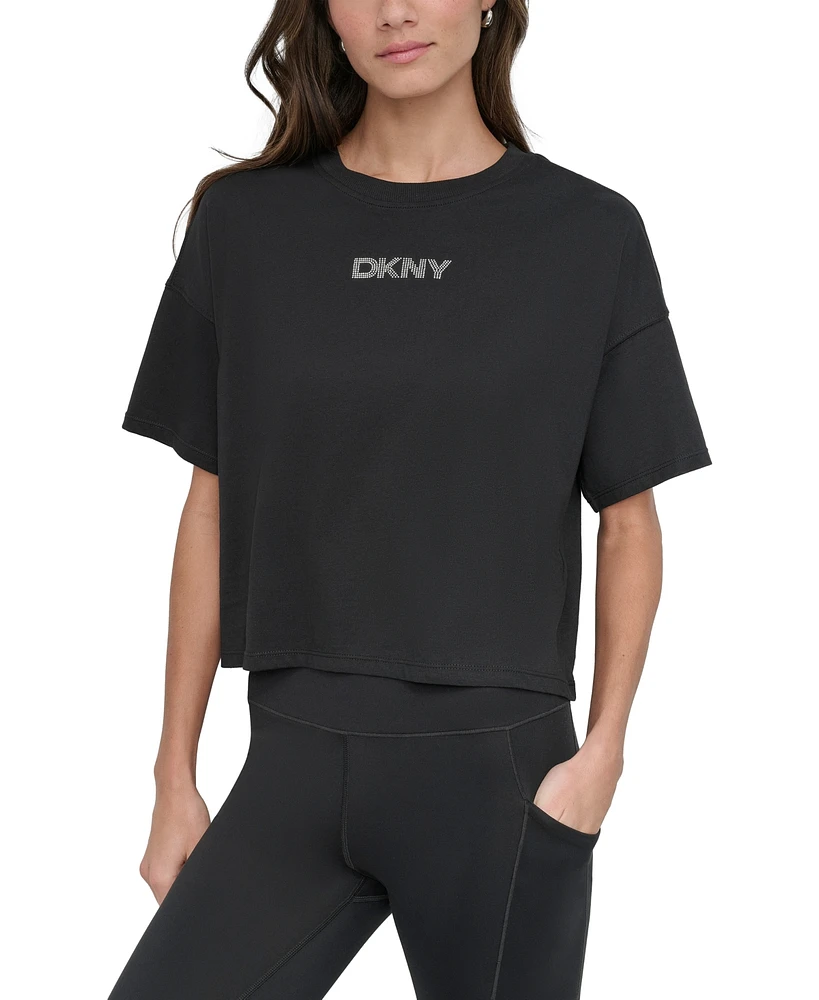 Dkny Sport Women's Rhinestone-Logo Cropped T-Shirt