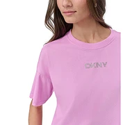 Dkny Sport Women's Rhinestone-Logo Cropped T-Shirt