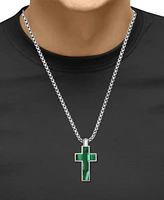 Effy Men's Malachite Square Cross 22" Pendant Necklace in Sterling Silver