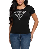 Guess Women's Short-Sleeve Shiny Triangle Logo T-Shirt