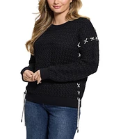 Guess Women's Elliss Rhinestones-Chain Open-Stitch Crewneck Sweater