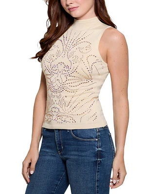 Guess Women's Calista Rhinestone Sleeveless Knit Sweater Top