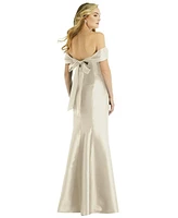 Alfred Sung Women's Off-the-Shoulder Bow-Back Satin Trumpet Gown