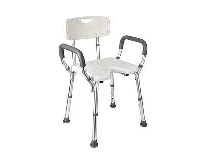 gaomon U Shower Seat, Adjustable Height Shower Chair, with Padded Armrests and Back, Inside Shower Chair Support 350 lb Capacity