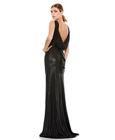 Mac Duggal Women's Metallic Cowl Back Column Gown