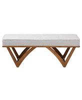 Baxton Studio Chenoa Japandi Light Grey Boucle Fabric and Walnut Brown Finished Wood Bench