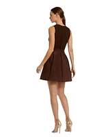 Mac Duggal Women's Sleeveless Mesh And Suede A Line Mini Dress