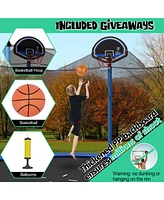 Gymax 15FT Recreational Trampoline w/ Inner Enclosure Net Basketball Hoop Ladder