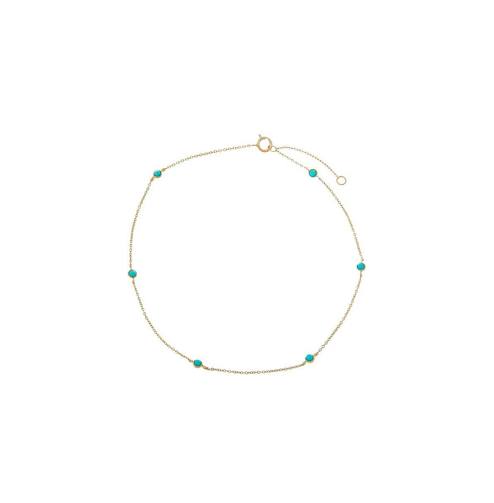 By Adina Eden Turquoise By The Yard Bezel Anklet 14K