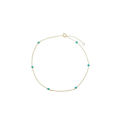 By Adina Eden Turquoise By The Yard Bezel Anklet 14K