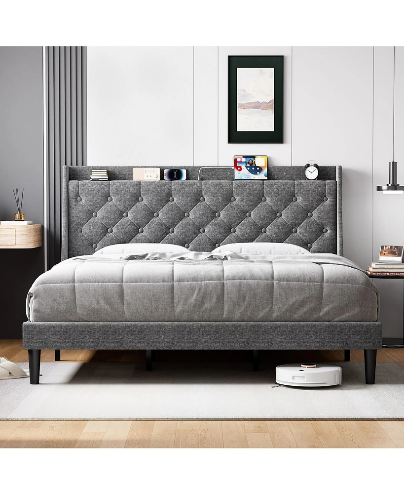 gaomon King Bed Frame with Wingback Headboard